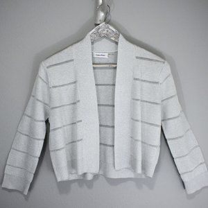 Silvery Sheer Athletic Chic Crop Sweater LARGE New w/o Tags, Signed Calvin Klein